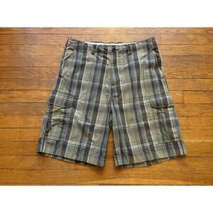 NAUTICA 'Clipper' Relax Fit Green/Brown Plaid Cargo Shorts sz 35